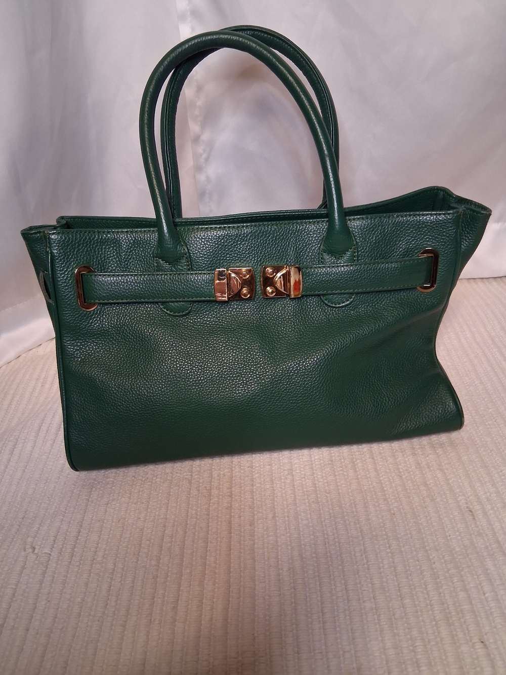 Onna Ehrlich "Maya" Jade Green Pebbled Cowhide Leather Satchel Tote Handbag